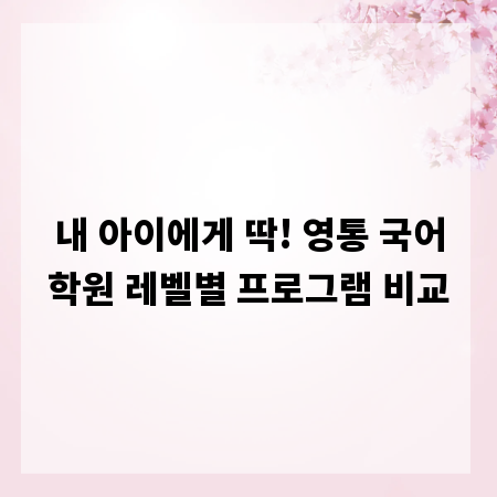 내 아이에게 딱! 영통 국어학원 레벨별 프로그램 비교