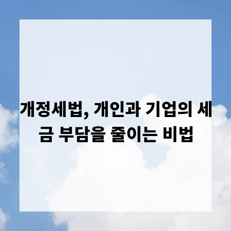 개정세법, 개인과 기업의 세금 부담을 줄이는 비법