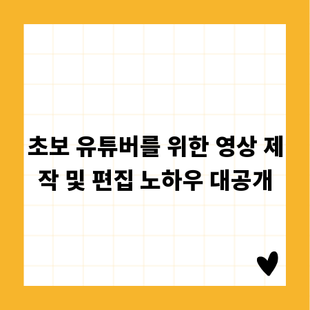 초보 유튜버를 위한 영상 제작 및 편집 노하우 대공개