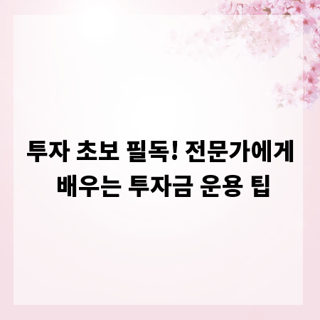 투자 초보 필독! 전문가에게 배우는 투자금 운용 팁