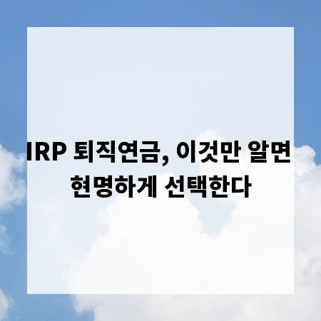 IRP 퇴직연금, 이것만 알면 현명하게 선택한다