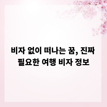 비자 없이 떠나는 꿈, 진짜 필요한 여행 비자 정보