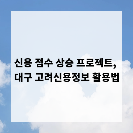 신용 점수 상승 프로젝트, 대구 고려신용정보 활용법