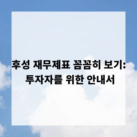 후성 재무제표 꼼꼼히 보기: 투자자를 위한 안내서