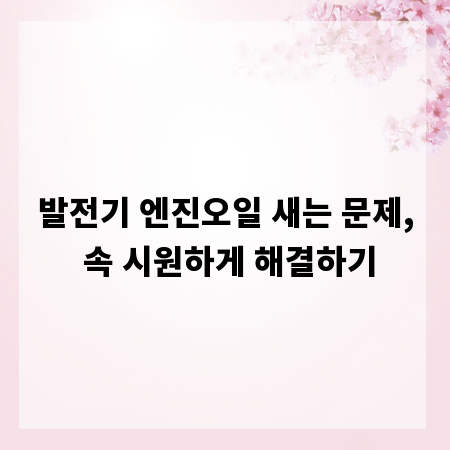 발전기 엔진오일 새는 문제, 속 시원하게 해결하기