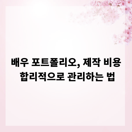 배우 포트폴리오, 제작 비용 합리적으로 관리하는 법