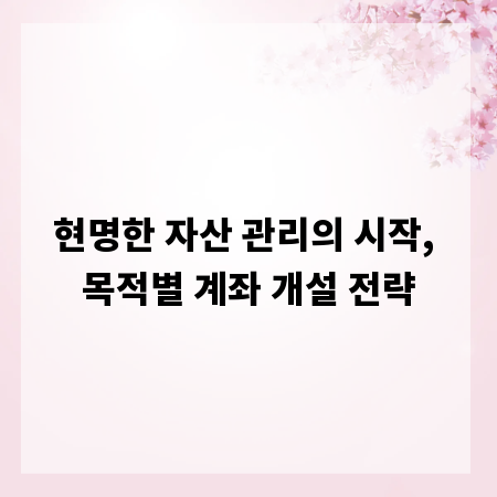 현명한 자산 관리의 시작, 목적별 계좌 개설 전략
