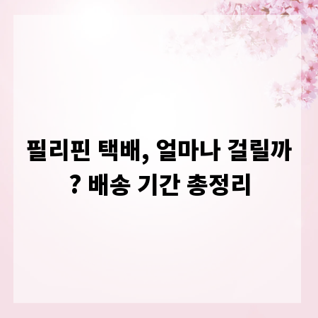 필리핀 택배, 얼마나 걸릴까? 배송 기간 총정리