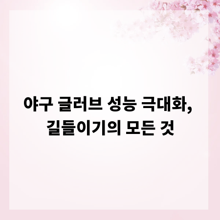 야구 글러브 성능 극대화, 길들이기의 모든 것