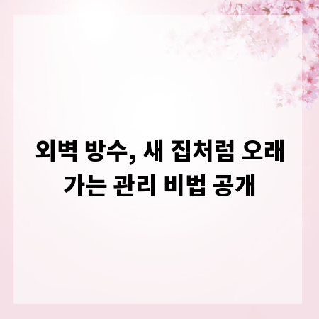 외벽 방수, 새 집처럼 오래가는 관리 비법 공개