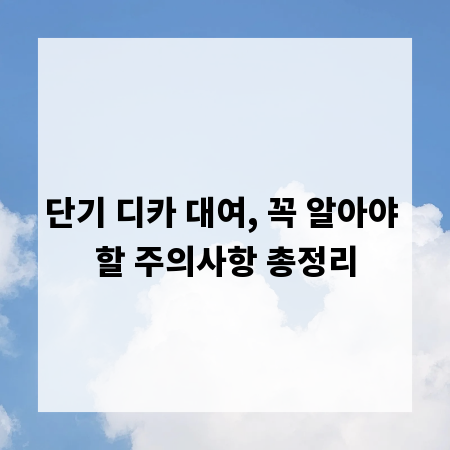 단기 디카 대여, 꼭 알아야 할 주의사항 총정리