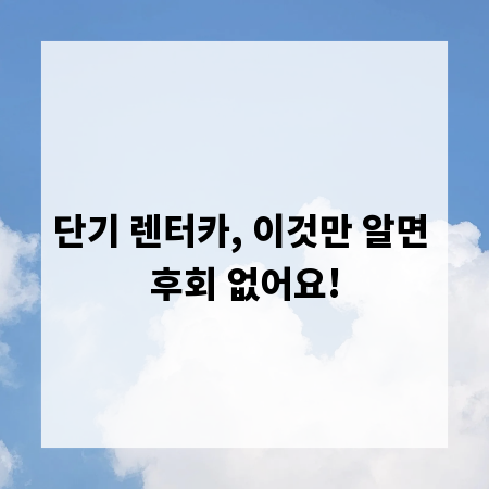 단기 렌터카, 이것만 알면 후회 없어요!