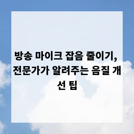 방송 마이크 잡음 줄이기, 전문가가 알려주는 음질 개선 팁