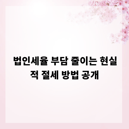 법인세율 부담 줄이는 현실적 절세 방법 공개