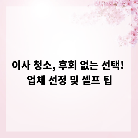 이사 청소, 후회 없는 선택! 업체 선정 및 셀프 팁