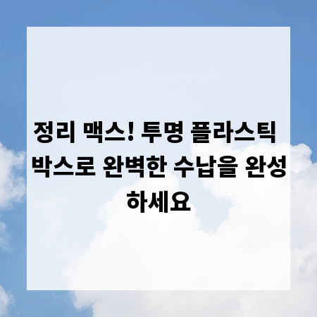 정리 맥스! 투명 플라스틱 박스로 완벽한 수납을 완성하세요