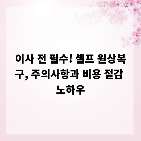 이사 전 필수! 셀프 원상복구, 주의사항과 비용 절감 노하우