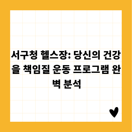 서구청 헬스장: 당신의 건강을 책임질 운동 프로그램 완벽 분석