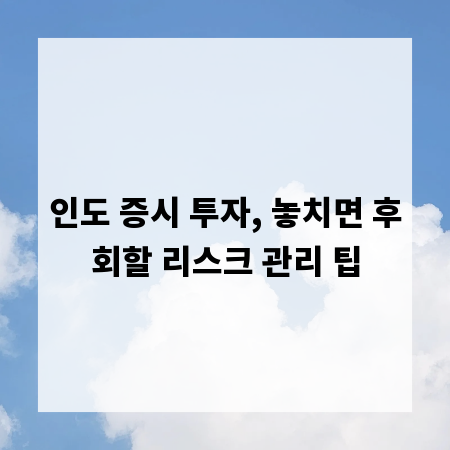 인도 증시 투자, 놓치면 후회할 리스크 관리 팁