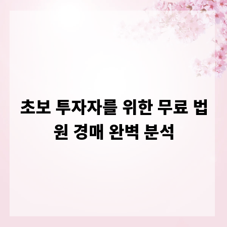 초보 투자자를 위한 무료 법원 경매 완벽 분석